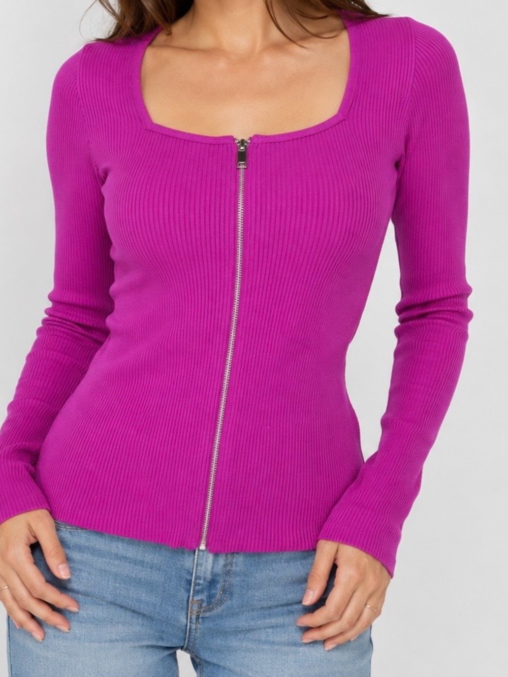 INC International Concepts Pink Ribbed Zip Front Top XS Y2K Fitted Cardigan